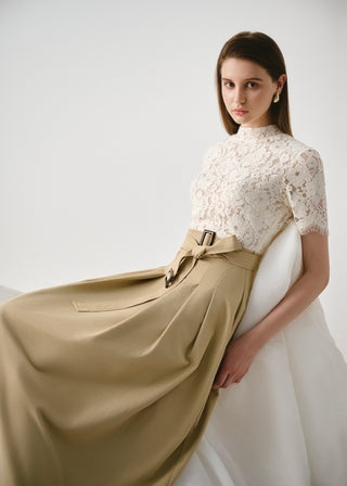 Lace-Bodice Belted Maxi Dress
