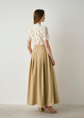 Lace-Bodice Belted Maxi Dress