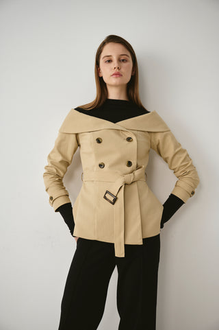 Off-Shoulder Belted Trench Jacket