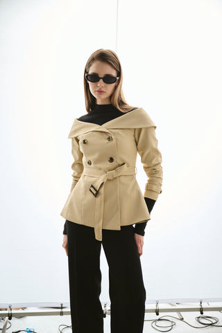 Off-Shoulder Belted Trench Jacket