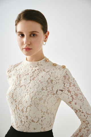 Button Shoulder Lace Top