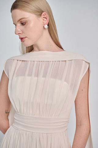 Silk Chiffon Gathered Maxi Dress
