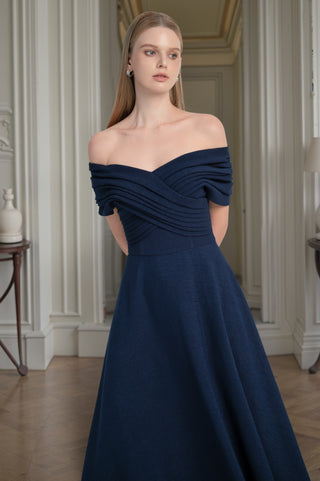 Draped Off-Shoulder Maxi Dress