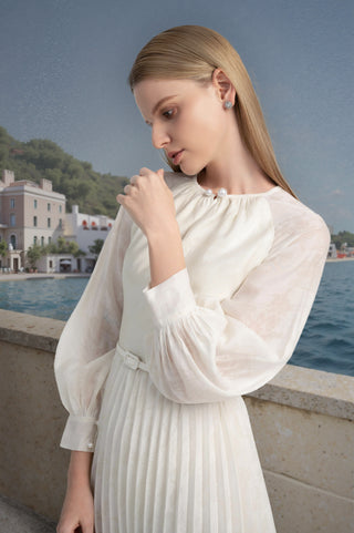 Pleated Silk Jacquard Midi Dress