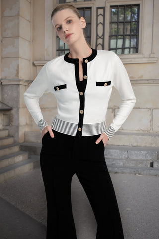 Knitted Cardigan with Contrast Edging