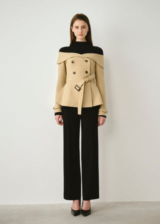 Off-Shoulder Belted Trench Jacket