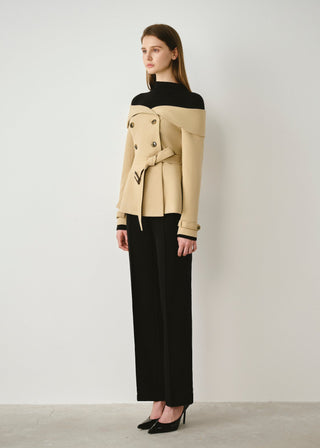 Off-Shoulder Belted Trench Jacket