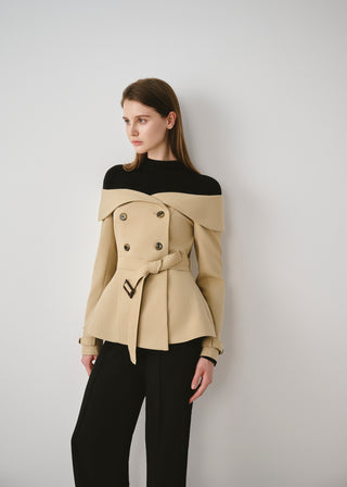 Off-Shoulder Belted Trench Jacket