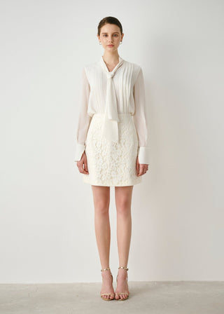 Pleated Tie-Neck Blouse