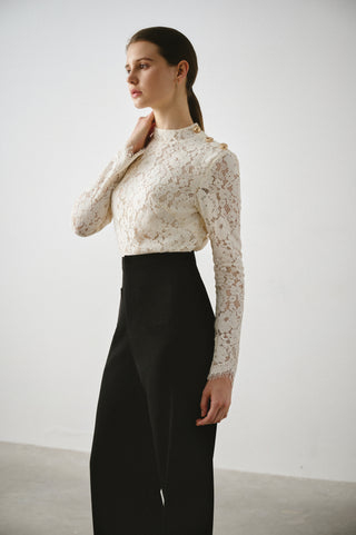 Button Shoulder Lace Top