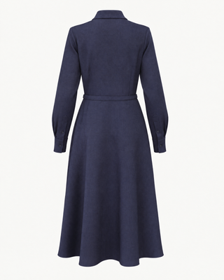 Mathilde midnight navy wool-blend twill shirt-dress, back view without model