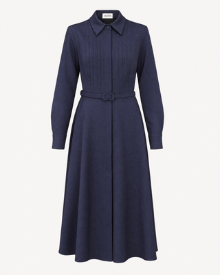 Mathilde midnight navy wool-blend twill shirt-dress, front view without model
